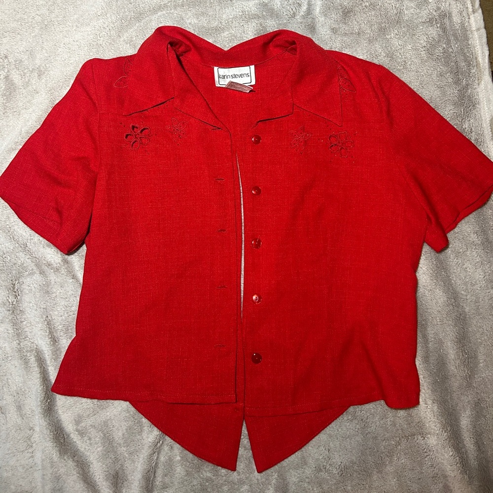 Red Button-Up Short Sleeve Shirt